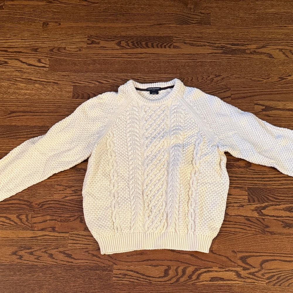 Tailor Vintage Cream Cable Knit Crewneck Sweater